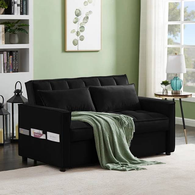 SquareBoxx Barcelona 2 Seater Pull Out Sofa Bed Black - One Size