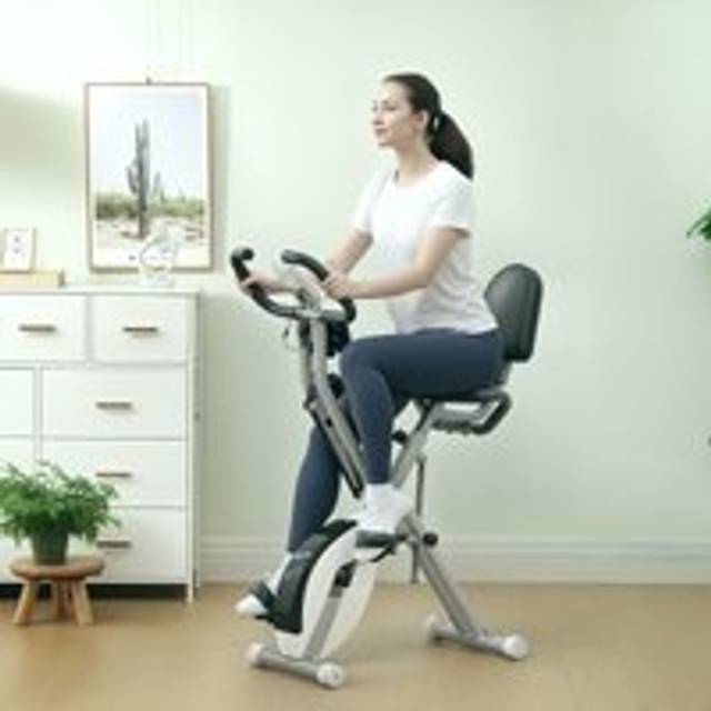 Folding Exercise Bike with Arm Bands and Hand Pulse Sensor, White - One Size