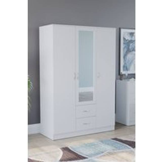 Vida Designs Riano 3 Door 2 Drawer Mirrored Wardrobe Storage Organizer - White - One Size