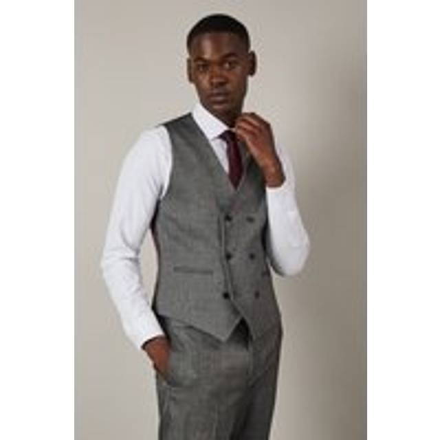 Grey Tweed Look Herringbone Slim Fit Waistcoat