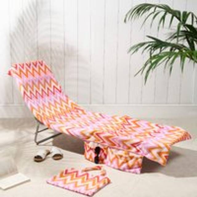 OHS Zigzag Print Beach Towel in a Bag - Orange