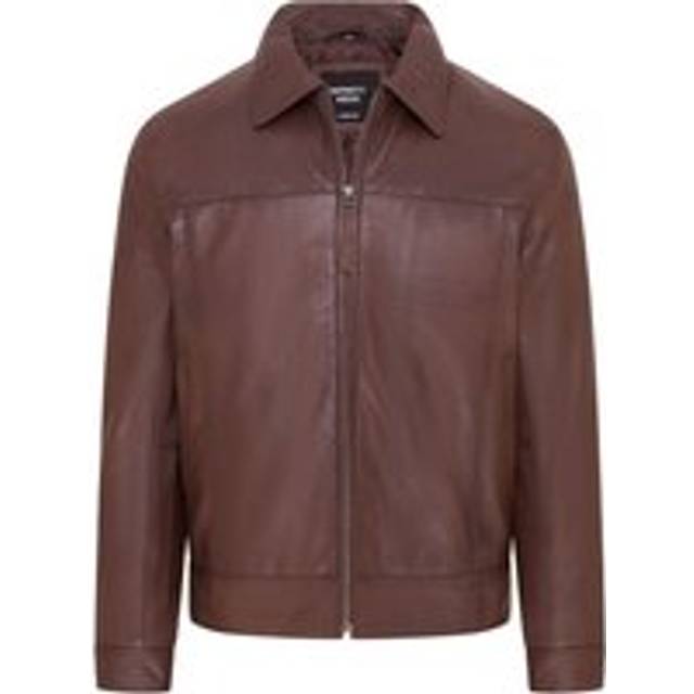 Retro Classic Leather Harrington Biker Jacket - Drammen - Brown - XXL