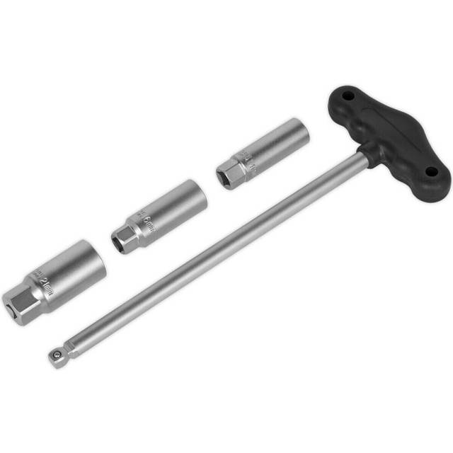 "4 Piece Spark Plug Socket Set - T-Bar Handle - 3/8"" Sq Drive - Rubber Inserts"
