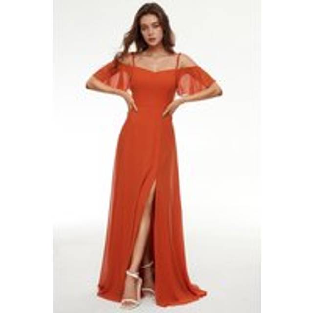 Elegant Spring Sweetheart Neck Backless Slit Split Thigh Flowy Chiffon Bridesmaid Dresse - Burnt Orange - 8