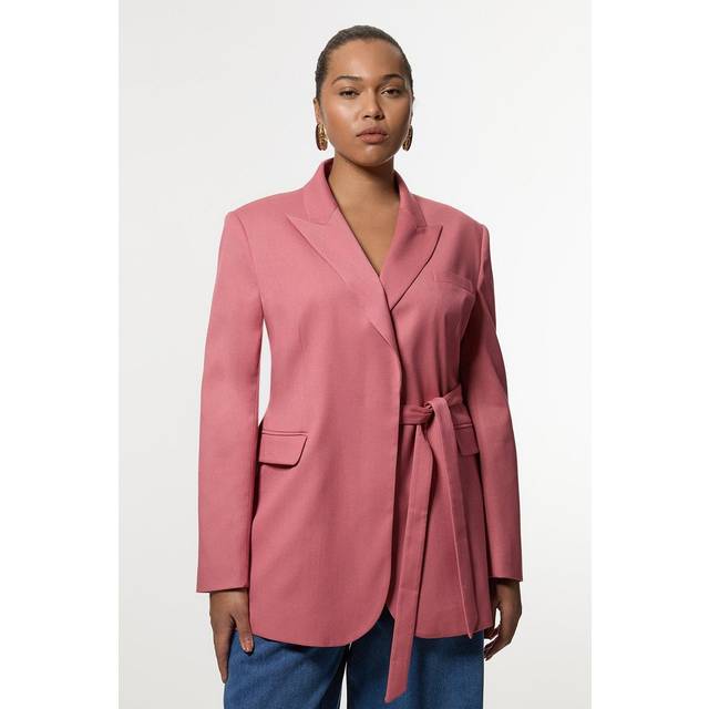 Plus Size Soft Tie Back Detail Tailored Single Breasted Blazer - Pink