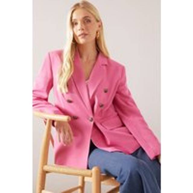 Womens Petite Military Button Double Breasted Blazer - Pink - 18