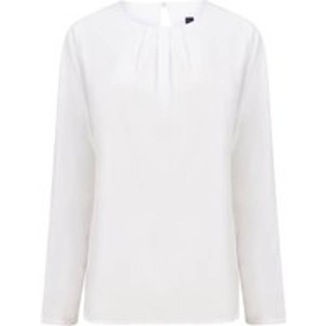 (3XL, White) Henbury Womens/Ladies Pleat Front Long Sleeve Blouse