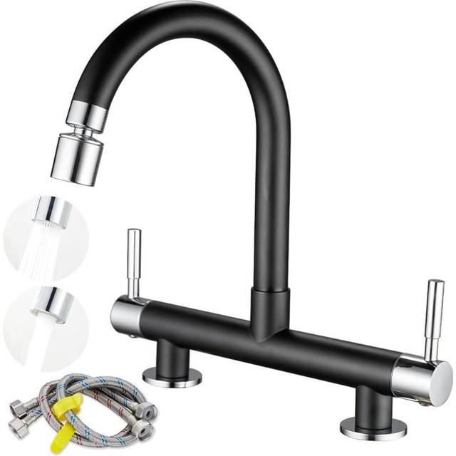 (Mixed Colors) Kitchen sink mixer tap, 2 hole kitchen bridge tap with multifunction aerator, 360 swivel spout, 180 mm centre countertop mount