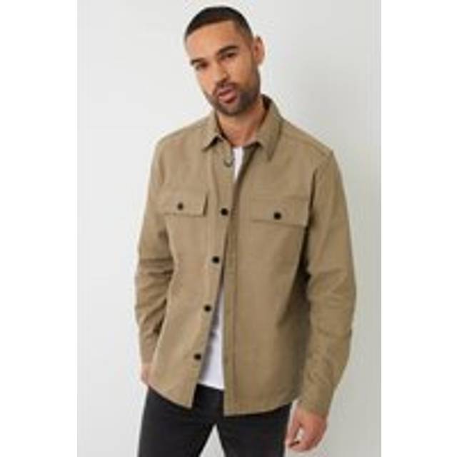 'Church' Cotton Twill Button Up Shacket - Beige - XXL