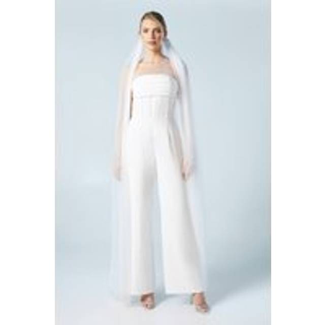 Corset Detail Wide Leg Bridal Jumpsuit - Ivory - 14