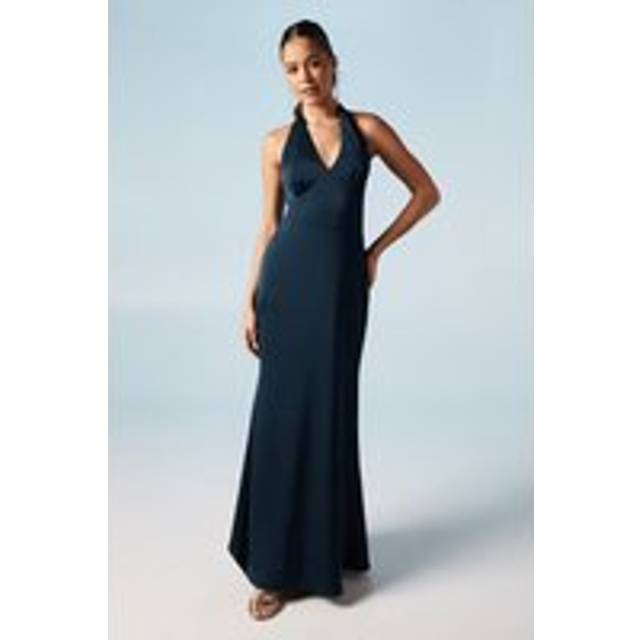 Halterneck Satin Bridesmaids Dress - Navy - 18