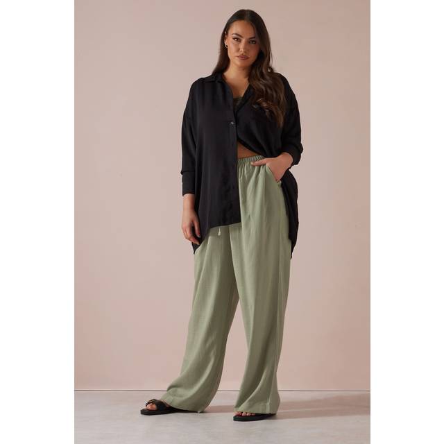 Yours Curve Olive Green Linen Tie Front Trousers, Women's Curve & Plus Size, Yours - 26-28