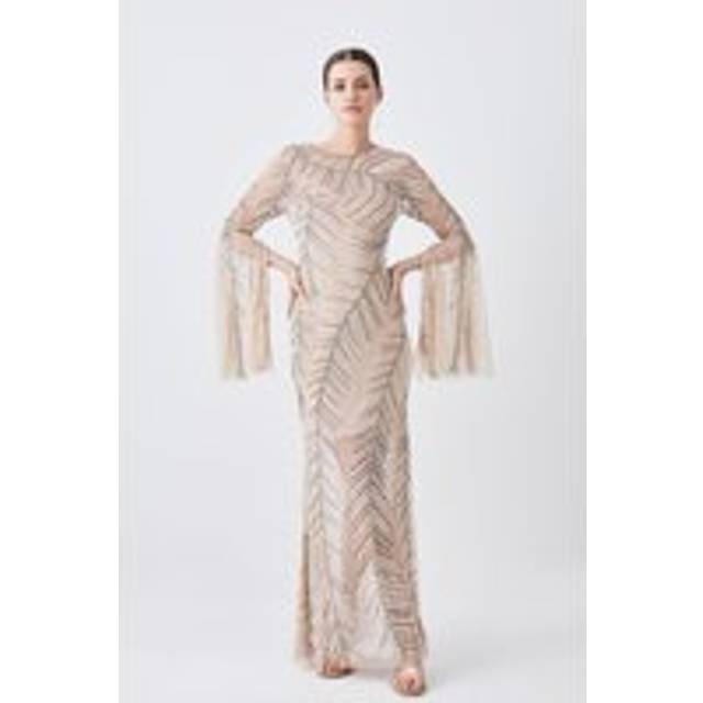 Petite Feather Crystal Embellished Maxi Dress - Nude Pink