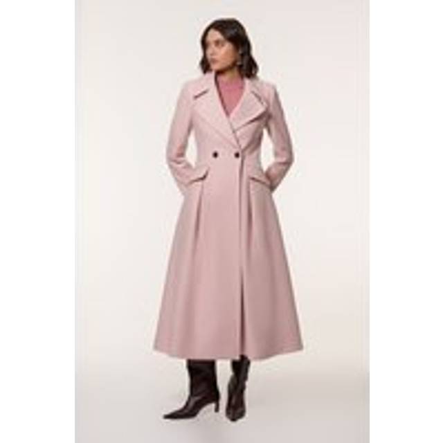 Italian Manteco Wool Blend Tailored Flared Skirt Maxi Coat - Pink