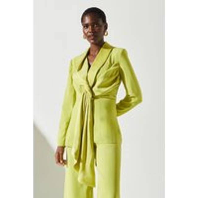 Satin Detail Drape Front Blazer - Green - 10