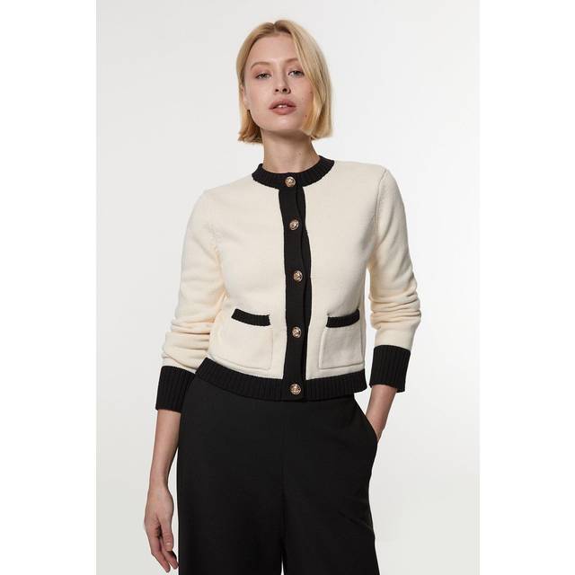 Cotton Cropped Knit Boxy Cardigan - Cream