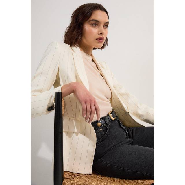 Premium Linen Viscose Pinstripe Tailored Jacket - Stripe