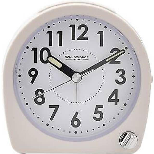 Analog Battery-Operated Alarm Tabletop Clock in White (10cm H X 9.5cm W X 5cm D)