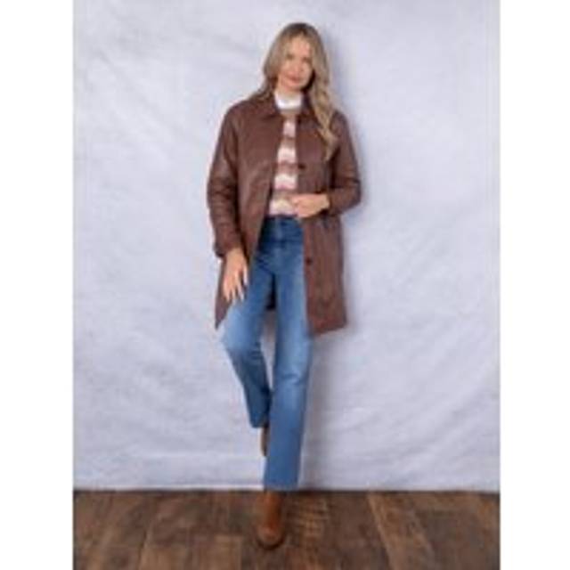 Marton Longline Button Down Leather Coat in Cognac - Brown