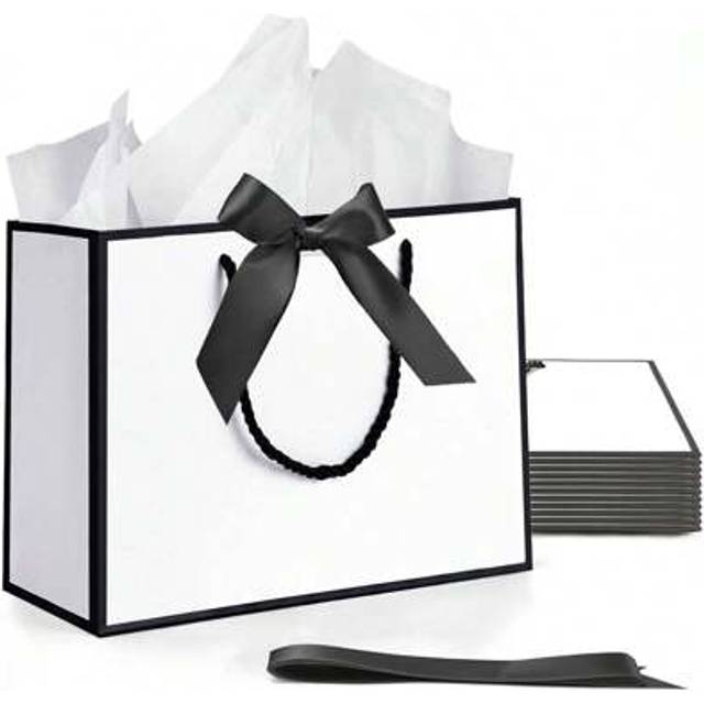 SHEIN 5pcs-Landscape Style Kraft Paper Gift Bags, Gift Bag With Bow Ribbon, Gift Bags With Handles, Horizontal Paper Gift Bags For Wedding Thanks Bridesmaid