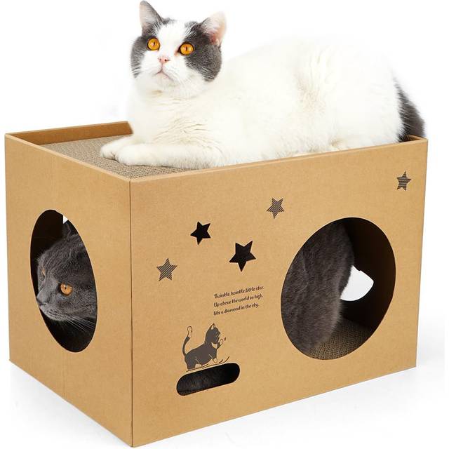 Large Cat Cardboard House with 2 Scratching Pads, Detachable Scratcher Box for Indoor Cats - Star (30cm H X 30cm W X 16.9cm D)