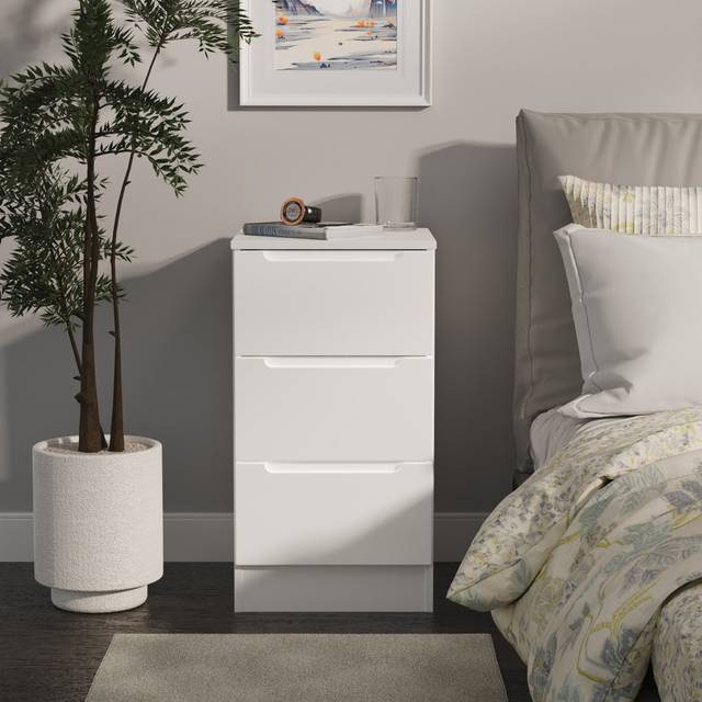 Bisma 3 Drawer Bedside in Dusk Grey (Ready Assembled) - White (70cm H X 37cm W X 39cm D)