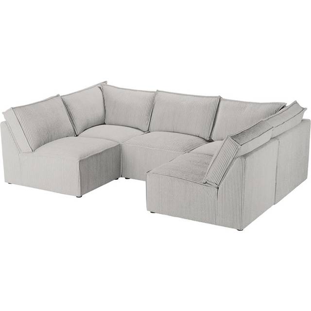 Beadie 5-Piece Corduroy Cord Corner Sectional - Light Beige (80cm H X 263cm W X 94cm D)