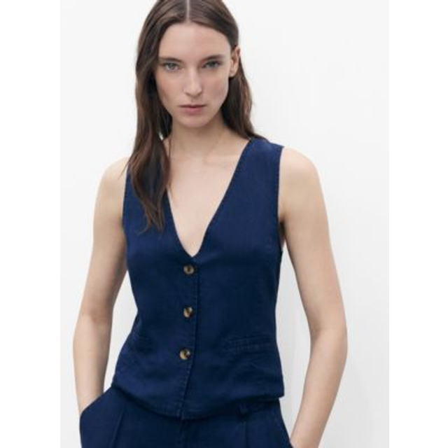 Mango Creta Denim Waistcoat, Open Blue