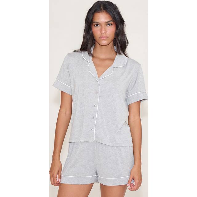Grey Marl Modal Piping Short Pj Set, Grey Marl - L