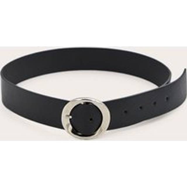 Black Pu Curved O-ring Silver Buckle Belt, Black - S/M