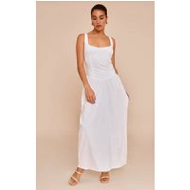 Petite Cream Strappy Gathered Waist Maxi Dress, White - 4