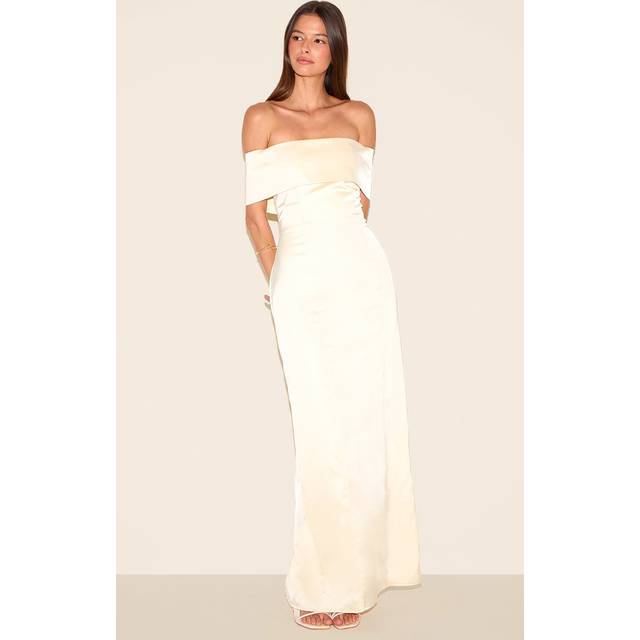 Lemon Bridesmaid Bardot Fold Over Sleeveless Maxi Dress, Lemon - 12