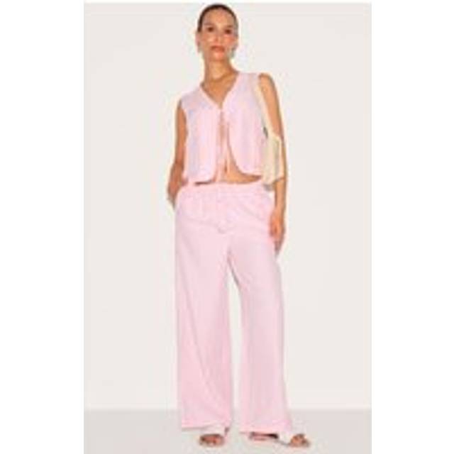 Petite Pink Striped Woven Wide Leg Trousers, Pink - 8