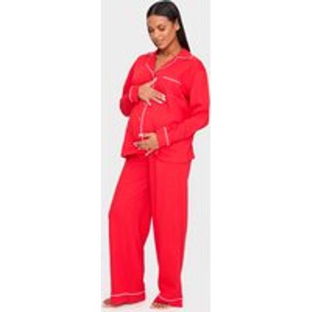 Maternity Red Jersey Piping Detail Long Pj Set, Red - XS