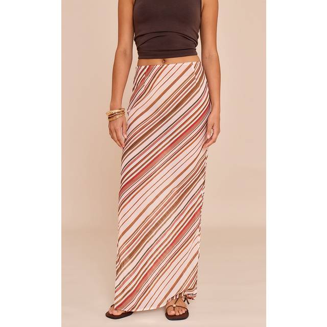 Petite Tan Striped Chiffon Maxi Skirt, Brown - 14