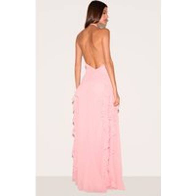 Light Pink Plunge Ruched Frill Detail Maxi Dress, Light Pink - 14