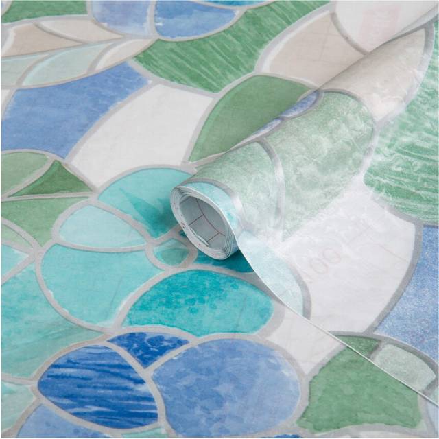"d-c-fix 346-0213 Self-Adhesive Privacy Glass Window Film  17"""" x 78"""" Roll  Stained Glass Blue Green"