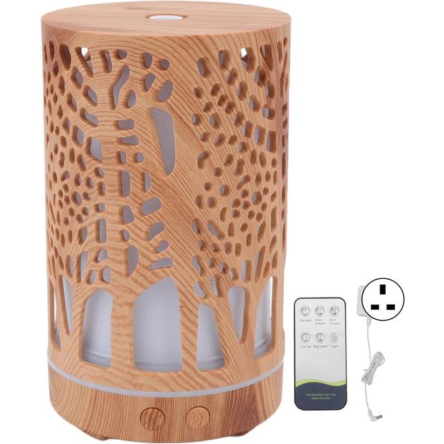 Aroma Humidifier Remote Control Wood Grain Essential Oil Diffuser Humidifier with 7 LED Color Light UK Plug