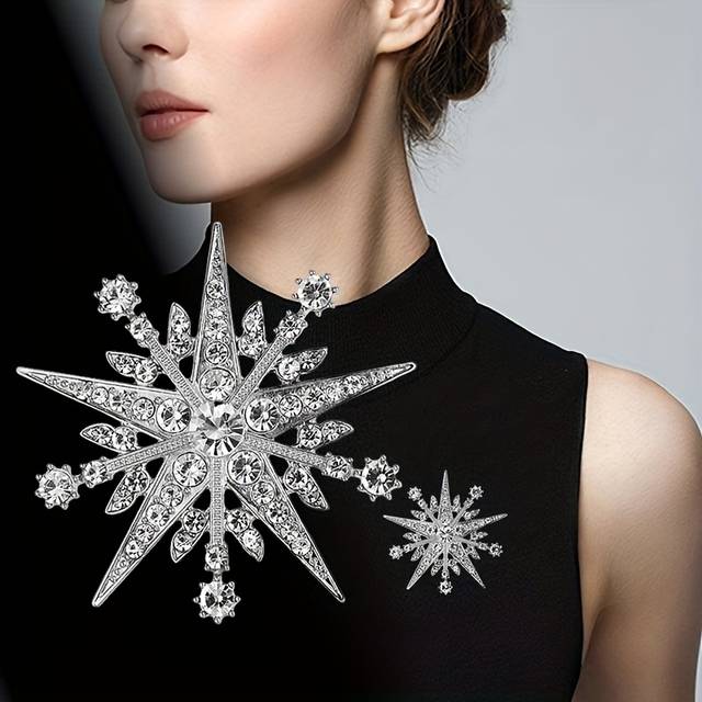 TEMU 1pc Vintage Crystal Rhinestone Star Brooch Pin, Artificial Accessory For Women, Versatile Jewelry For Sweaters, Jackets, Dresses, Backpacks, Ideal For & Gift-