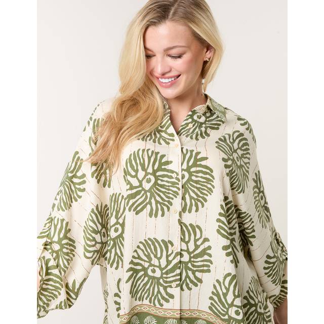 Blue Vanilla Khaki Abstract Oversized Shirt - one size