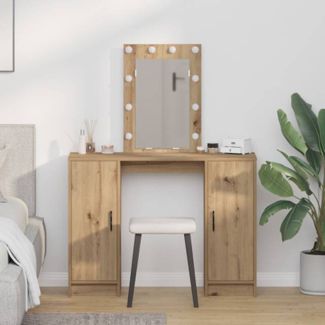 Sminkbord med LED-lampor Hantverksbok 102x33x135 cm