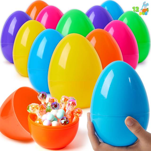 JOYIN 12 Pieces 7 Jumbo Plastic Bright Solid Easter Eggs Assorted Colors for Filling Treats Easter Theme Party Favor Easter Eggs Hunt Basket Stuffers