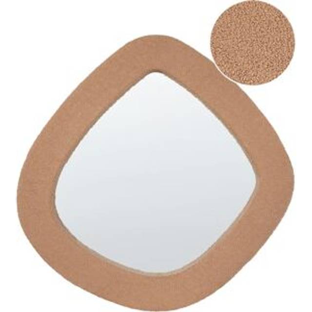 Modern Wall Mirror Decorative Hanging 79 x 80 cm mdf Frame Irregular Shape Boucle Fabric Light Brown Epiry