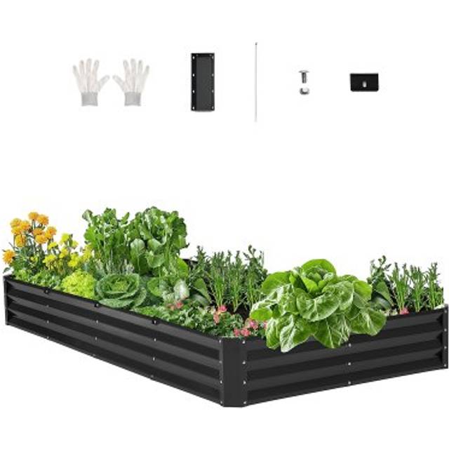 Metal Raised Garden Bed, 8 x 4 x 1 ft Outdoor Galvanized Planter Box, with Open Bottom, Large Planter Raised Bed for Gardening Vegetables, Flowers,