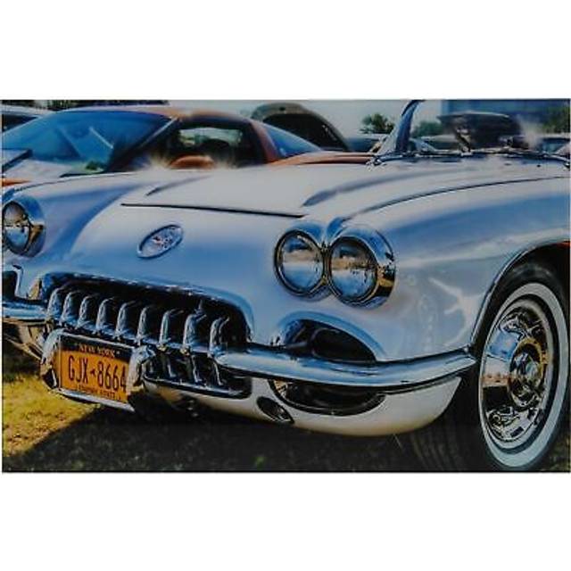Retro car wall sign classic plaque vintage style automobile glass silver 40x60cm
