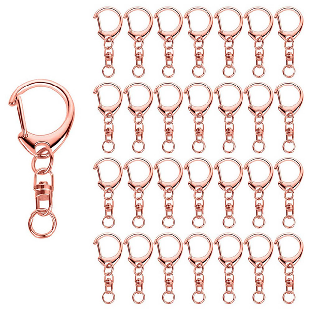 50 Pcs Rose Gold Keychain, Spring Snap Key Ring with Chain and Jump Rings, DIY Parts for Craft Hanging Buckle