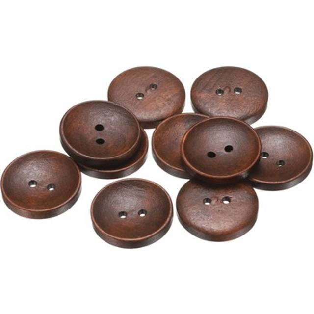 10pcs Wooden Sewing Button 25mm 2 Holes Round Craft Button Medium Brown