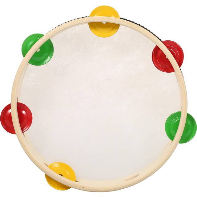 8 Inch Wooden Tambourine Handbell Hand Drum with Single Row 6pcs Metal Cymbals Jingles Musical 6-inch
