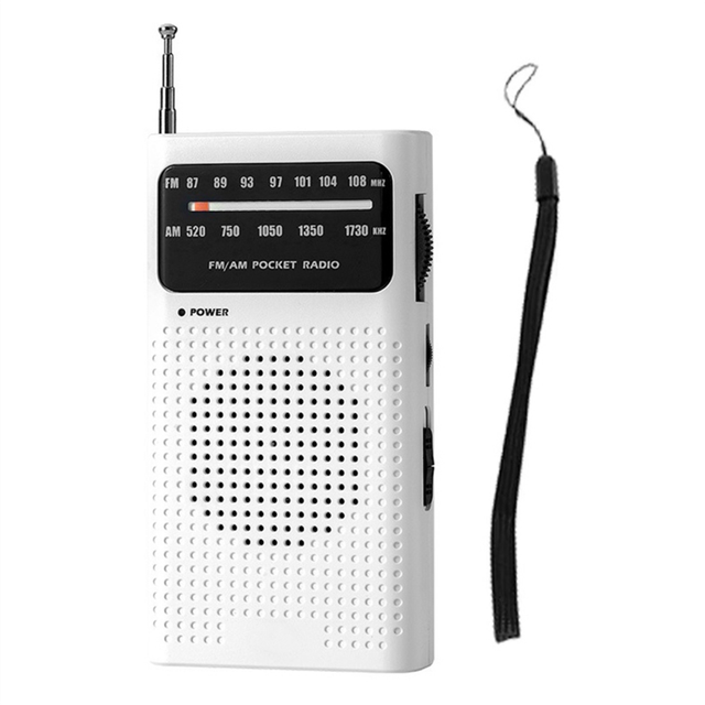 Full-Band Small Portable Radio Mini AM FM Pointer Pocket for Running Compaing Travel Analog White