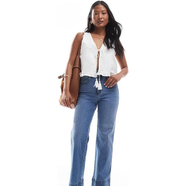 ONLY Petite – Juicy – Ljusblå jeans med vida ben, nitar och hög midja
